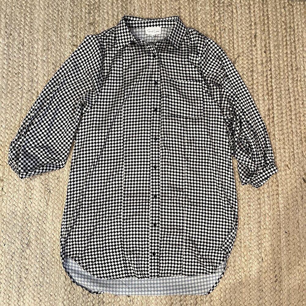 Sweet Lemon Gingham Plaid Shirt Dress Button Up Long Sleeve Small